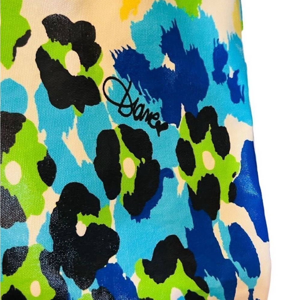 Diane Von Furstenberg DVF Waxed Canvas Multi Signed Beach Tote Shoulder Bag - Picture 8 of 8